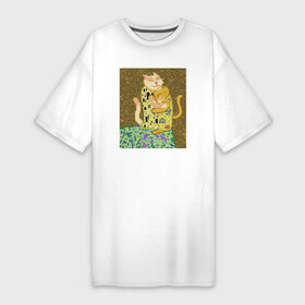 Платье-футболка хлопок с принтом Поцелуй котов в Петрозаводске,  |  | влюблённые | вязанный | густав климт | искусство | кот | коте | котейка | котэ | кошка | модерн | пародия | символизм | холст | художник