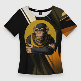 Женская футболка 3D Slim с принтом Обезьяна с золотой цепью в Петрозаводске,  |  | monkey | золотая цепь | золото | обезьяна | обезьянка | цепочка
