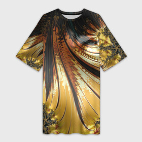 Платье-футболка 3D с принтом Черный с золотым фрактал  Абстракция в Петрозаводске,  |  | абстракция | золотой | металлик | фрактал | черный