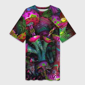 Платье-футболка 3D с принтом Вот такие грибочки  Pattern  Психоделика в Петрозаводске,  |  | color | fashion | mushroom | pattern | грибы | мода | узор | цвет