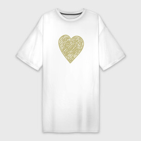 Платье-футболка хлопок с принтом Золотое дудл сердце в Петрозаводске,  |  | 14 февраля | день святого валентина | дудл | закрашенное росчерками | заштрихованное | золотое | любовь | сердце