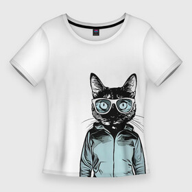 Женская футболка 3D Slim с принтом Очень крутой кот в Петрозаводске,  |  | Тематика изображения на принте: гопник | кот | крутой | прикол | спорт | хипстер