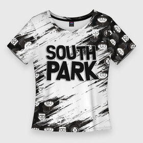 Женская футболка 3D Slim с принтом Южный парк  персонажи и логотип South Park в Петрозаводске,  |  | eric | kenny | kyle | south park | stanley | кайл | кенни | мультфильм | саус парк | сауспарк | сериал | стэн | эрик | южный парк