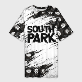 Платье-футболка 3D с принтом Южный парк  персонажи и логотип South Park в Петрозаводске,  |  | eric | kenny | kyle | south park | stanley | кайл | кенни | мультфильм | саус парк | сауспарк | сериал | стэн | эрик | южный парк