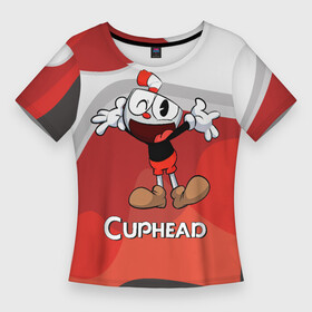 Женская футболка 3D Slim с принтом Cuphead веселая красная чашечка в Петрозаводске,  |  | cuphead | cupheadshow | игра чашки | капхед | капхэд | нетфликс | чашечки | чашка | чашки | шоу | шоу чашечка