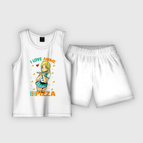 Детская пижама с шортами хлопок с принтом Я люблю аниме и пиццу в Петрозаводске,  |  | dish | fast food | food | pizza | products | блюдо | еда | пица | пицца | продукты | фастфуд