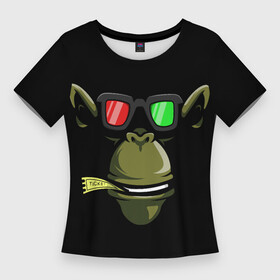 Женская футболка 3D Slim с принтом Обезьяна в 3Д очках в Петрозаводске,  |  | голова животного | животное | кино | обезьяна | очки