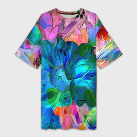 Платье-футболка 3D с принтом Красочный цветочный паттерн в Петрозаводске,  |  | fashion | flowers | pattern | petal | лепесток | мода | паттерн | цветы