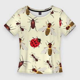 Женская футболка 3D Slim с принтом НАСЕКОМЫЕ БОЖЬИ КОРОВКИ ЖУКИ МУРАВЬИ ПЧЕЛЫ в Петрозаводске,  |  | ant bee | beetle | insect | ladybug | божья коровка | жук | муравей пчела | насекомое
