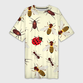 Платье-футболка 3D с принтом НАСЕКОМЫЕ БОЖЬИ КОРОВКИ ЖУКИ МУРАВЬИ ПЧЕЛЫ в Петрозаводске,  |  | ant bee | beetle | insect | ladybug | божья коровка | жук | муравей пчела | насекомое