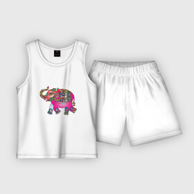 Детская пижама с шортами хлопок с принтом СЛОНЕНОК В ЦВЕТЕ в Петрозаводске,  |  | animal | baby elephant | colorful | elephant | животное | красочный | слон | слоненок | цветной
