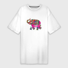 Платье-футболка хлопок с принтом СЛОНЕНОК В ЦВЕТЕ в Петрозаводске,  |  | animal | baby elephant | colorful | elephant | животное | красочный | слон | слоненок | цветной