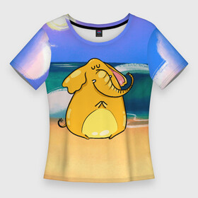 Женская футболка 3D Slim с принтом Желтый слон в Петрозаводске,  |  | желтый слон | слон | слоненок | слониха | слоны