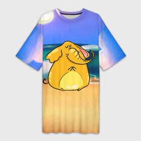 Платье-футболка 3D с принтом Желтый слон в Петрозаводске,  |  | Тематика изображения на принте: желтый слон | слон | слоненок | слониха | слоны