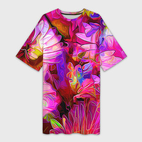 Платье-футболка 3D с принтом Красочный цветочный паттерн  Floral pattern в Петрозаводске,  |  | fashion | flowers | pattern | petal | лепесток | мода | узор | цветы