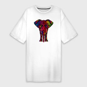 Платье-футболка хлопок с принтом Психоделически раскрашенный слон в Петрозаводске,  |  | elephant | psychedelic | азиатский слон | лесной слон | медитация | метаморфоза | очевидный | психоделика | психоделическая | саванный слон | слон | слоник | слоновий | слоняра | сознание | цветная | элефант