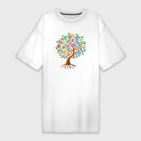 Платье-футболка хлопок с принтом Дерево из книг в Петрозаводске,  |  | дерево | знания | книги | рисунок | чтение