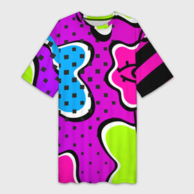 Платье-футболка 3D с принтом Яркий абстрактный узор в стиле 90х, неоновые цвета в Петрозаводске,  |  | 90 | 90х | 90ые | pop art | амебы | геометрический | глаз | глаза | кислотные | кляксы | неон | неоновый | поп | поп арт | пятна | розовый | салатовый | сетка дот | яркий
