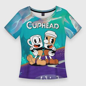 Женская футболка 3D Slim с принтом Cuphead чашечка кофе в Петрозаводске,  |  | cuphead | cupheadshow | игра чашки | капхед | капхэд | нетфликс | чашечки | чашка | чашки | шоу | шоу чашечка