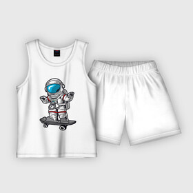 Детская пижама с шортами хлопок с принтом Космонавт  скейтер в Петрозаводске,  |  | астронавт | космонавт | космос | скейт | скейтер