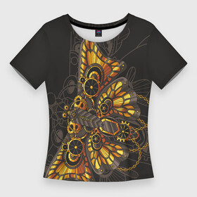 Женская футболка 3D Slim с принтом Бабочка. Стимпанк в Петрозаводске,  |  | бабочка | батерфляй | механизм | парапанк | стимпанк | технология