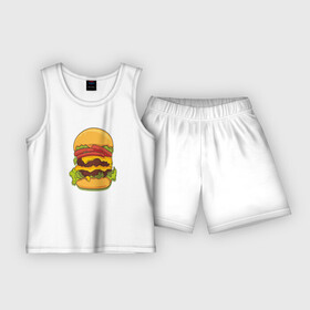 Детская пижама с шортами хлопок с принтом Самый вкусный гамбургер в Петрозаводске,  |  | hamburger | бургер | бутерброд | гамбургер | еда | мак | сендвич