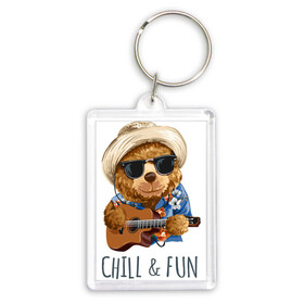 Брелок прямоугольный 35*50 с принтом CHILL & FUN в Петрозаводске,  |  | art | bear | chill | drawing | guitar | hat | арт | гитара | медведь | мишка | очки | рисунок | чил | шляпа