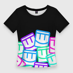 Женская футболка 3D Slim с принтом Разноцветные лого REC ROOM в Петрозаводске,  |  | Тематика изображения на принте: game | rec room | smile | vr | vr game | виар | виртуальная реальность | игры виар | рек рум | рекрум | смайлик