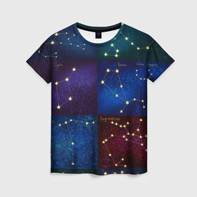 Женская футболка 3D с принтом Созвездия Северного полушария летом в Петрозаводске, 100% полиэфир ( синтетическое хлопкоподобное полотно) | прямой крой, круглый вырез горловины, длина до линии бедер | constellations | galaxy | stars | вселенная | звезды | небо | ночное | полушарие | северное | созвездия