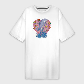 Платье-футболка хлопок с принтом Дельфина с радужными сердечками в Петрозаводске,  |  | брызги | вода | дельфин | морское животное | радуга | сердце