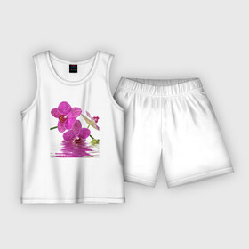 Детская пижама с шортами хлопок с принтом orchid pink в Петрозаводске,  |  | orchid pink | орхидея | орхидея и вода | орхидея розовая | отражение в воде | цветы