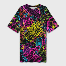 Платье-футболка 3D с принтом Cyber space pattern  Fashion 3022 в Петрозаводске,  |  | cyber | fashion | neon | pattern | robot | spase | vanguard | авангард | мода | неон | паттерн | пространство | робот | узор