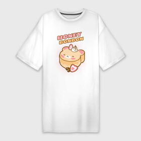 Платье-футболка хлопок с принтом Honey Bonbon в Петрозаводске,  |  | kawai | kawaii | аниме | еда | кекс | кот | котейка | котомама | котопапа | котэ | кошка | медвеженок | медовый | мило | напиток | пародия | сладкое | сладкоежка | торт | тортик | фастфуд