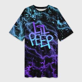 Платье-футболка 3D с принтом lil peep  neon  молнии в Петрозаводске,  |  | lil peep | lil prince | pink | зарубежная музыка | лил пип | маленький принц