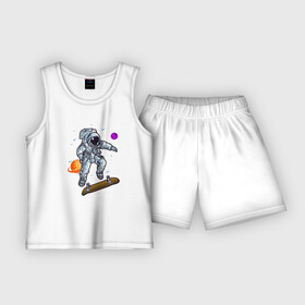 Детская пижама с шортами хлопок с принтом Космонавт прыгает на скейте в Петрозаводске,  |  | skate | космонавт | космос | скейт | скейтер
