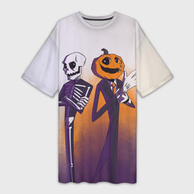 Платье-футболка 3D с принтом Spooky Month. Skid and Pump в Петрозаводске,  |  | pump | skid | spooky dance | spooky month | жуткий месяц | жуткий танец | памп | скид