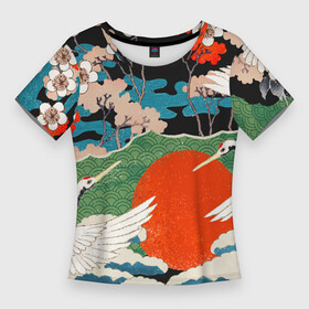 Женская футболка 3D Slim с принтом Воспоминания об Японии в Петрозаводске,  |  | аисты | искусство | картина | пейзаж | япония