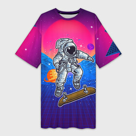 Платье-футболка 3D с принтом Космонавт прыгает на скейте в Петрозаводске,  |  | skate | космонавт | космос | скейт | скейтер