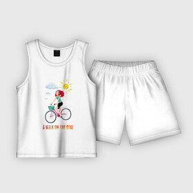 Детская пижама с шортами хлопок с принтом Прогулка на велике в Петрозаводске,  |  | арт | велик | велосипед | детям | для девочек | дочке | женская | красочная | летняя | лето | облака | ребенку | рисунок | с рисунком | солнце | солнышко | хлопковая | хлопок