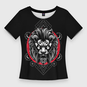 Женская футболка 3D Slim с принтом ЛЕВ ПРОСТО ЦАРЬ ЗВЕРЕЙ в Петрозаводске,  |  | африка | дикий | животное | забавный | король лев | красный | лев | милый | мультфильм | природа | симба | хищник | царь зверей