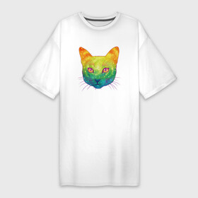Платье-футболка хлопок с принтом Радужный котик  rainbow cat в Петрозаводске,  |  | animal | cat | pet | red cat | домашнее животное | животное | животные | зверек | звери | зверь | интересные иллюстрации | кот | котейка | коти | котик | кошара | кошка | прикольные картинки | радуга