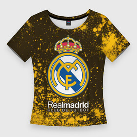 Женская футболка 3D Slim с принтом ФК + Краска в Петрозаводске,  |  | football | logo | madrid | real | realmadrid | sport | клуб | краска | краски | лого | логотип | логотипы | мадрид | реал | реалмадрид | символ | символы | спорт | фк | форма | футбол | футбольная