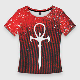 Женская футболка 3D Slim с принтом The Masquerade Bloodhunt  Emblem в Петрозаводске,  |  | battle royale | blood hunt | bloodhunt | emblem | logo | the masquerade | vampire | блудхант | вампир | вампиры | лого | логотип | эмблема