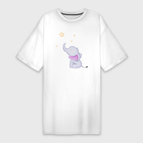 Платье-футболка хлопок с принтом Милый Слонёнок Тянется К Звездам в Петрозаводске,  |  | animals | beast | cute | животные | звери | милый | слон | слонёнок