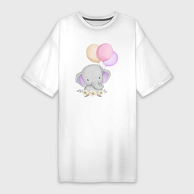 Платье-футболка хлопок с принтом Милый Слонёнок Играет С Воздушными Шариками в Петрозаводске,  |  | animals | beast | cute | животные | звери | милый | слон | слонёнок