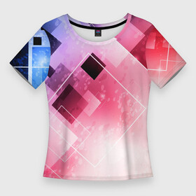Женская футболка 3D Slim с принтом Розово голубая абстрактная геометрия в Петрозаводске,  |  | абстракция | бежевый | геометрия | квадрат | красный | розовый | синий