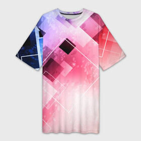 Платье-футболка 3D с принтом Розово голубая абстрактная геометрия в Петрозаводске,  |  | абстракция | бежевый | геометрия | квадрат | красный | розовый | синий