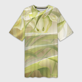 Платье-футболка 3D с принтом Абстрактные ирисы в Петрозаводске,  |  | абстракция | зеленый | ирис | линии | нежный | сетка | цветочки | цветы