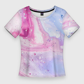 Женская футболка 3D Slim с принтом Абстрактные краски (голубой, розовый) в Петрозаводске,  |  | абстракция | белый | краски | красный | розовый
