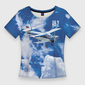 Женская футболка 3D Slim с принтом Гражданский самолет Ан 2 в Петрозаводске,  |  | antonov | blue sky | civil | clouds | corncob | flies | plane | ан 2 | антонов | голубое небо | гражданский | кукурузник | летит | облака | самолет